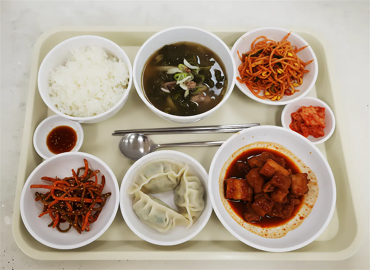 입원병동 영양식단 - 흰쌀밥, 만두, 갈비찜, 우거지국
